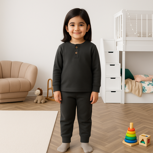 Kids Henley Pajama Set Charcoal SW - Sunshine