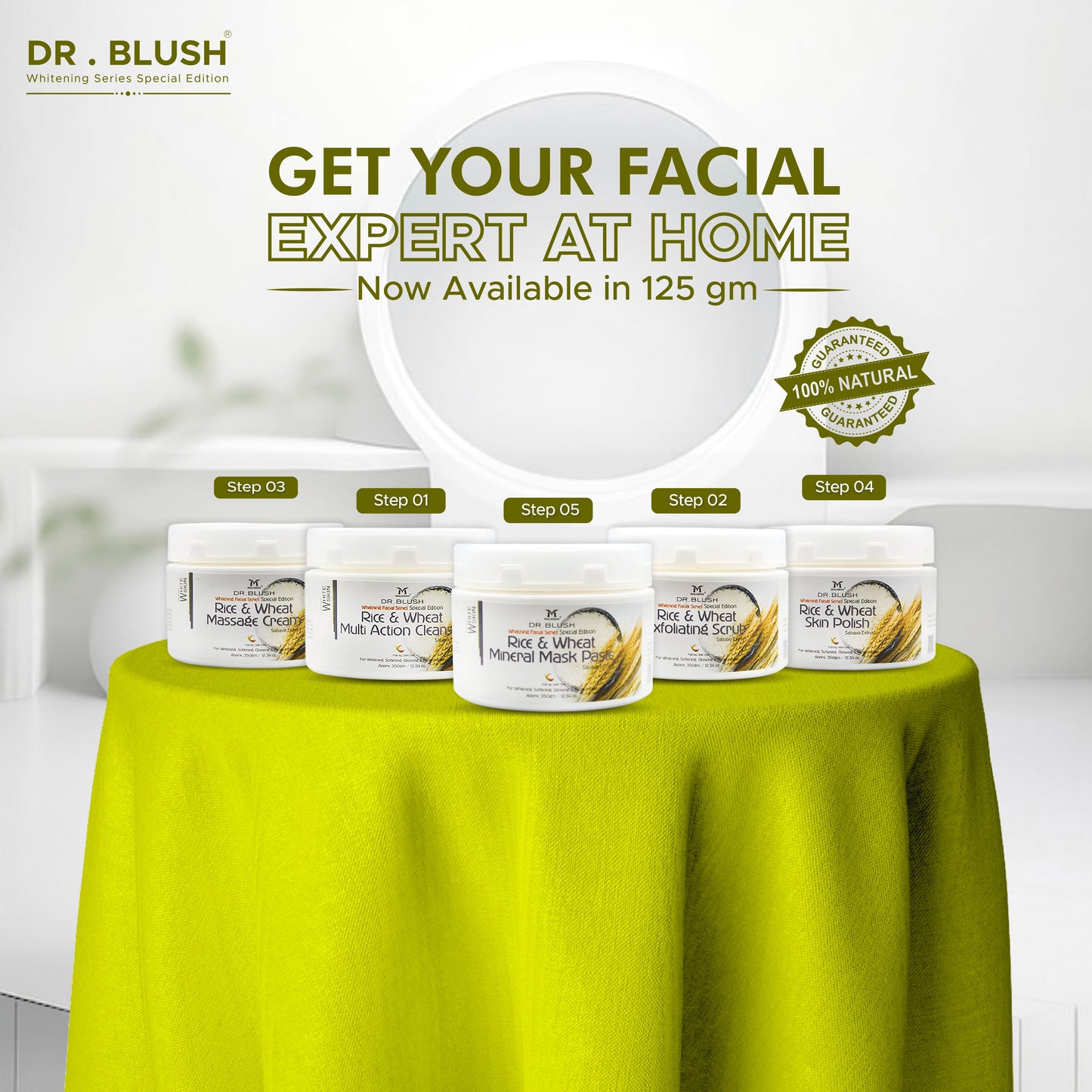 Dr Blush Rice & Wheat Whitening Facial ( full set ) [ 5 items ]